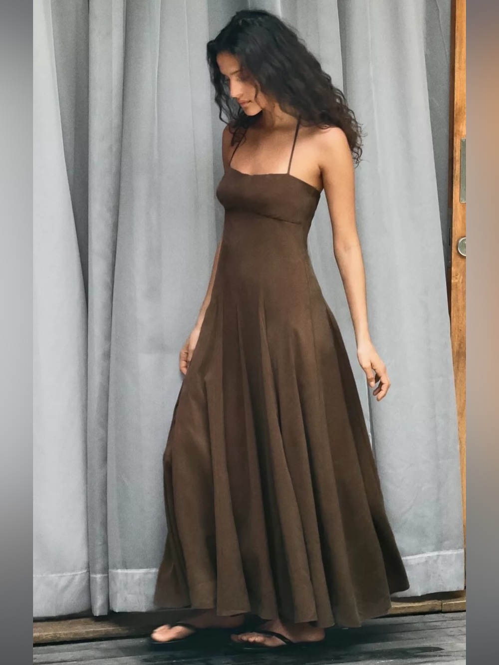 Zara Chocolate Brown Spaghetti-Strap Maxi Dress